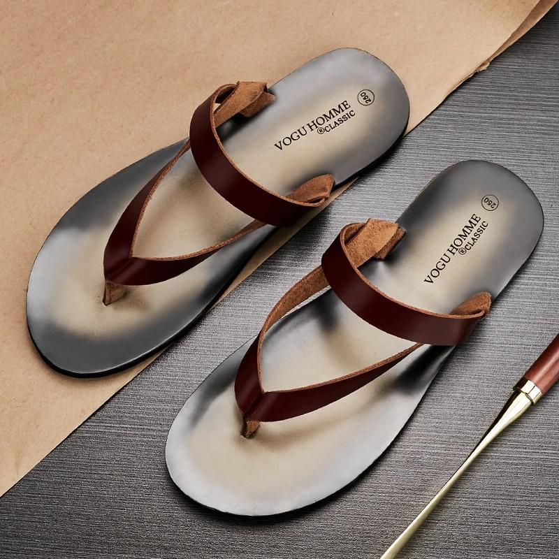 

Men s Top Grain Cowhide Genuine Leather Non-Slip Summer Slippers - Trendy, Breathable, Versatile Flip Flops for the Beach 39 темно-красного