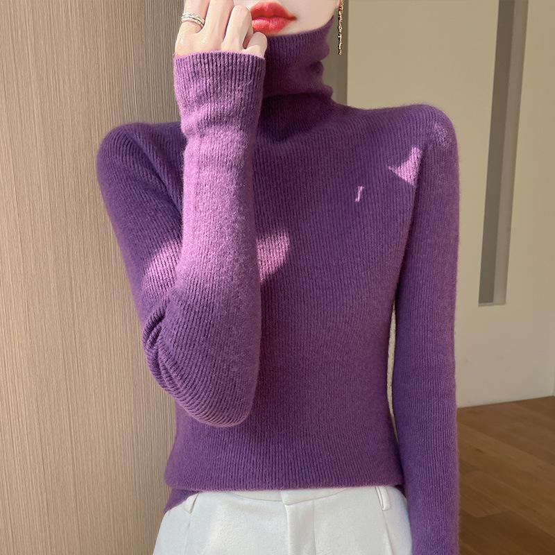 Korean Style Slim Fit High-Neck Sweater for Women - 2024 Autumn/Winter Long Sleeve Knit Base Layer