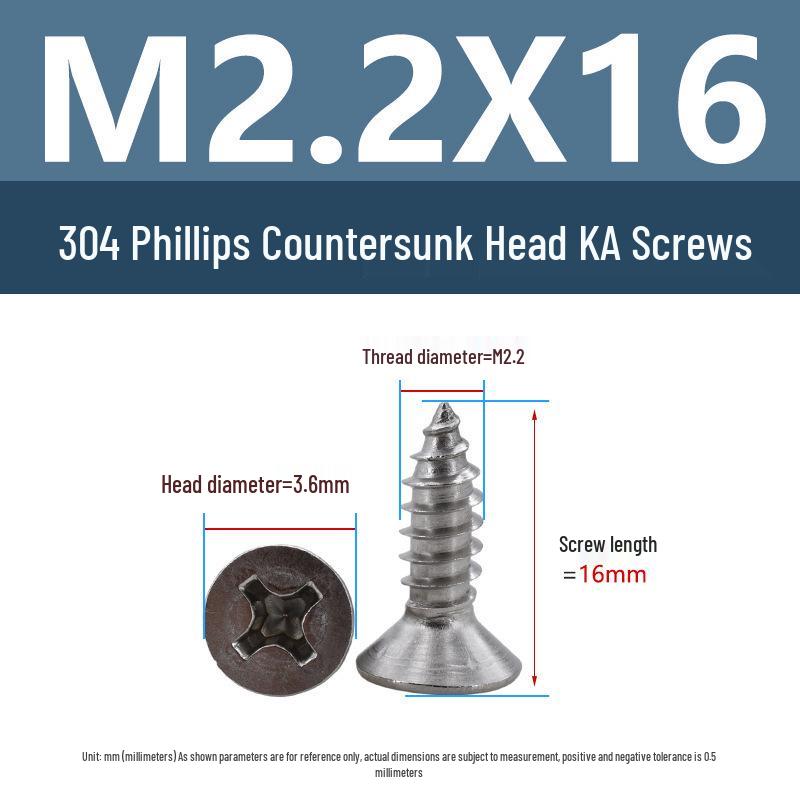 Yigu 304 Stainless Steel Phillips Flat Head Self-Tapping Screws M1-M2.5