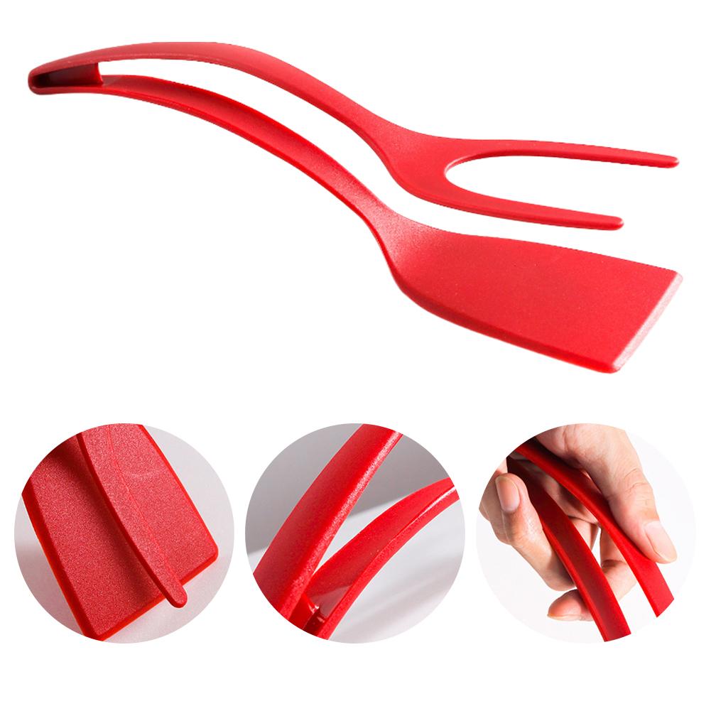 1/2Pcs Food Clip Multifunctional 2 In 1 Fried Egg Double Spatula Non-stick Barbecue Shovel Tongs Nylon for Food Grip and Flip