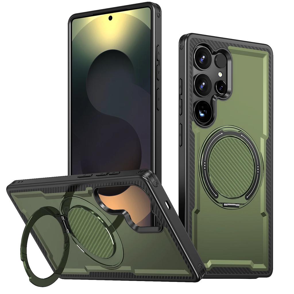 Armor Magnetic Case For Samsung Galaxy S25 Ultra Edge S24 FE S23 Plus S22 S21 Pressure Relief 360° Rotating Bracket Phone Cover