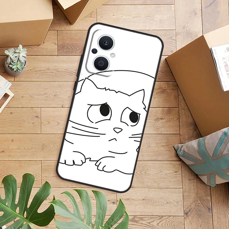 Funny Cute Cat Line Art Case For OPPO Reno 13F 14F 12F 10 11 12 13 14 Pro 7 8 Lite OPPO Find X6 X5 X8 X9 Pro Cover