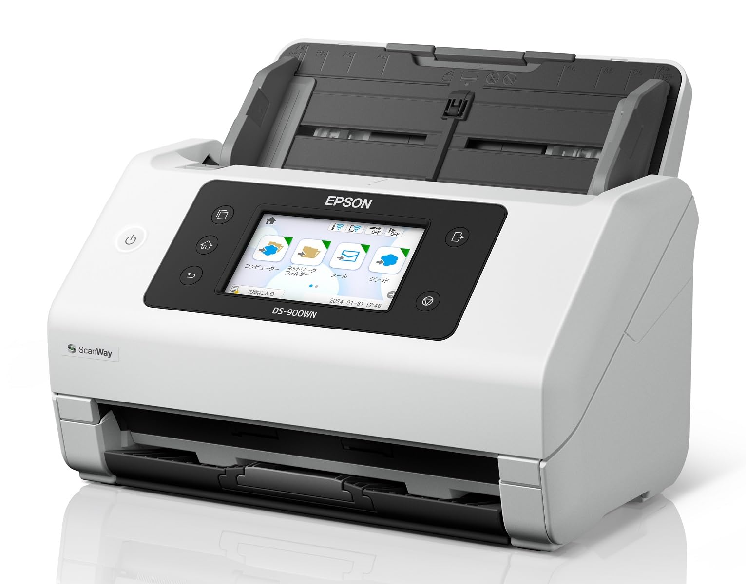 

Сканер Epson A4 листовий сканер сенсорний DS-900WN (70 аркушів/хв, дротова/бездротова LAN, 4,3-дюймова панель) білий