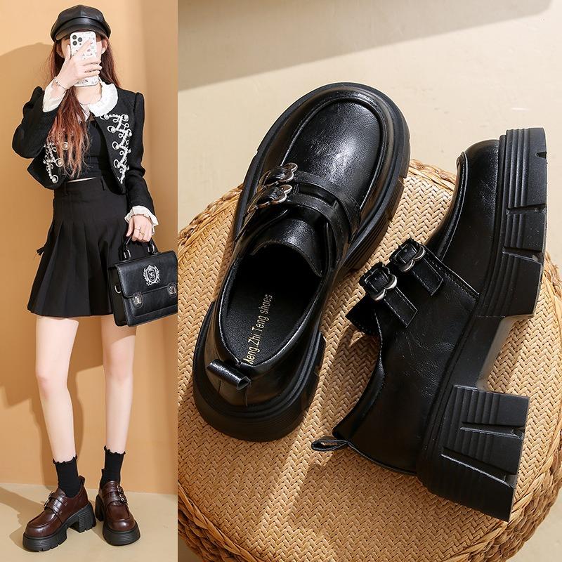 Women's autumn new thick heel platform retro fashion small Mary Jane small leather shoes