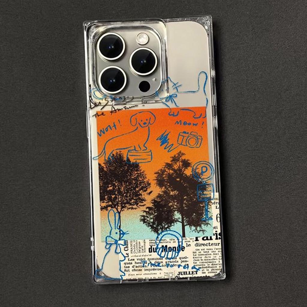 Transparent Ice Crystal Square Phone Case for Apple 16pro Transparent Airbag Anti-fall Phone Case for Apple Simple Fashion Model