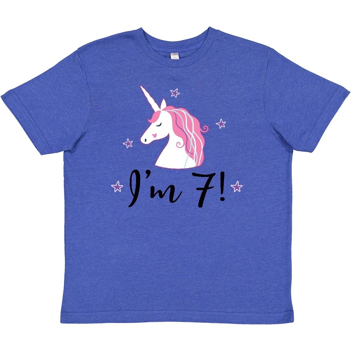 

Inktastic 7th Birthday Cute Unicorn Youth kids boys T-Shirt Seven Girls Childs Outfit Tee 140