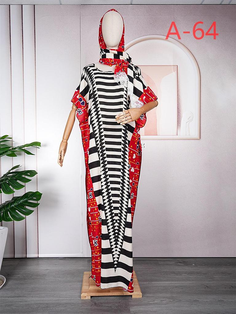 Color Block Chiffon Dress with Headscarf - Plus Size African Muslim Women's Long Robe
