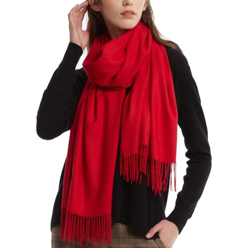 European-American Thickened Warm Winter Scarf: Long, Wide, Imitation Cashmere Shawl In Solid Colors