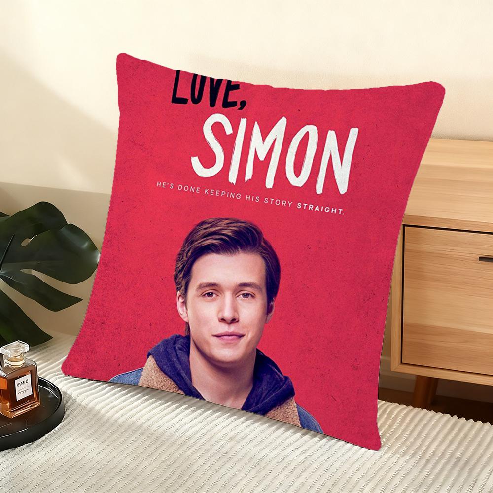 Love Simon Gay Movie Cushion Cover Silky Short Plush Home Sofa Cushion Cover - Invisible Zipper Home Decoration
