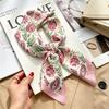 Commuter elegant flower silk scarf women's contrasting color retro printing satin scarf shirt with multi-purpose decorative small scarf