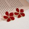Vintage Oil Drop Flower Silver Needle Earrings Ankara Red Commuter Earrings