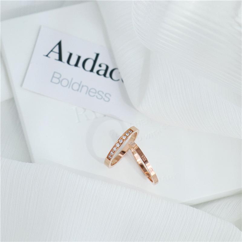 2-Piece Korean Style Micro-Pavé Diamond Roman Ring Set for Women - Simple, Fashionable Combination