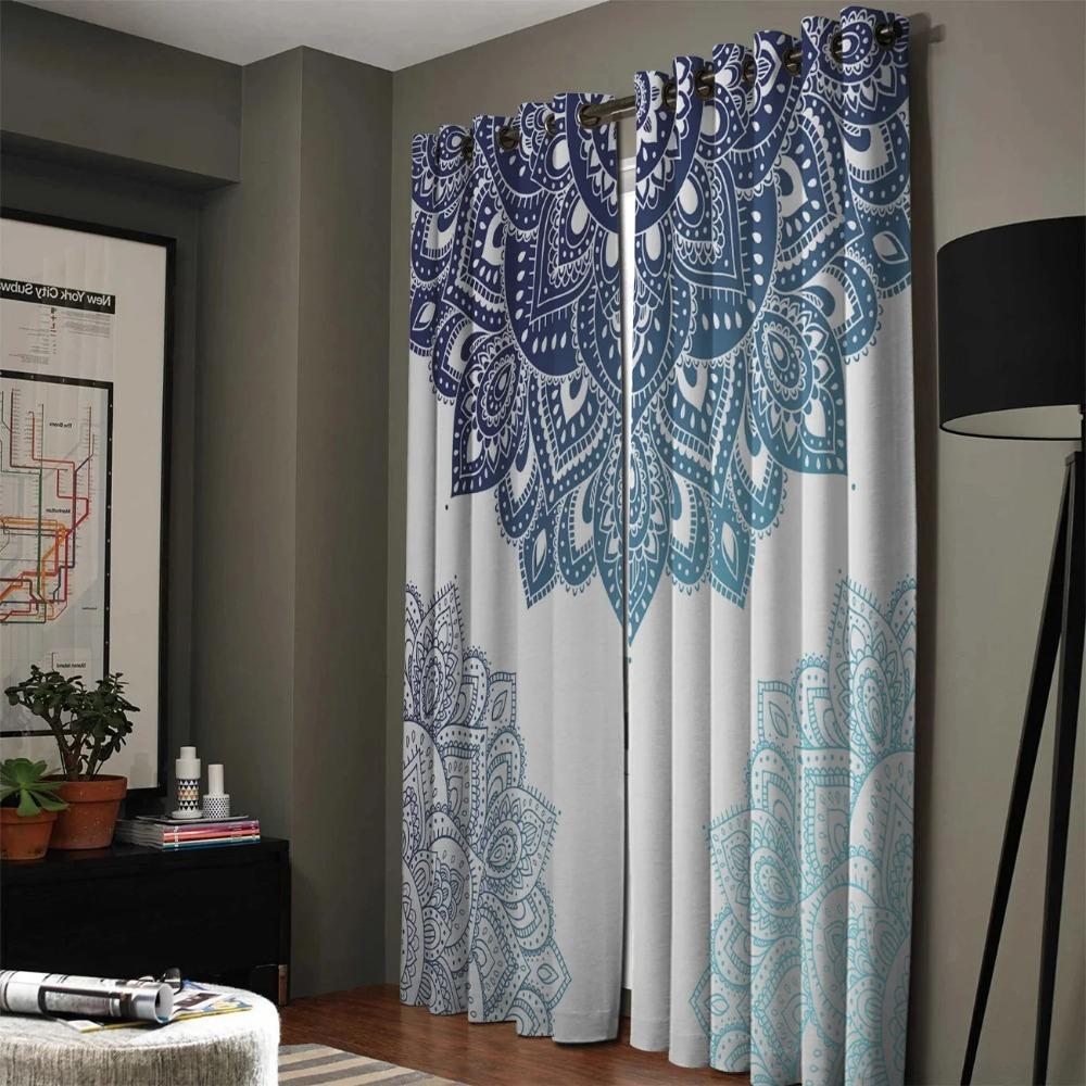 Carved Mandala Flowers Abstract Design Circles High Shading Window Drapes Scenic Blackout Drape ideal for Living Room Ornamental