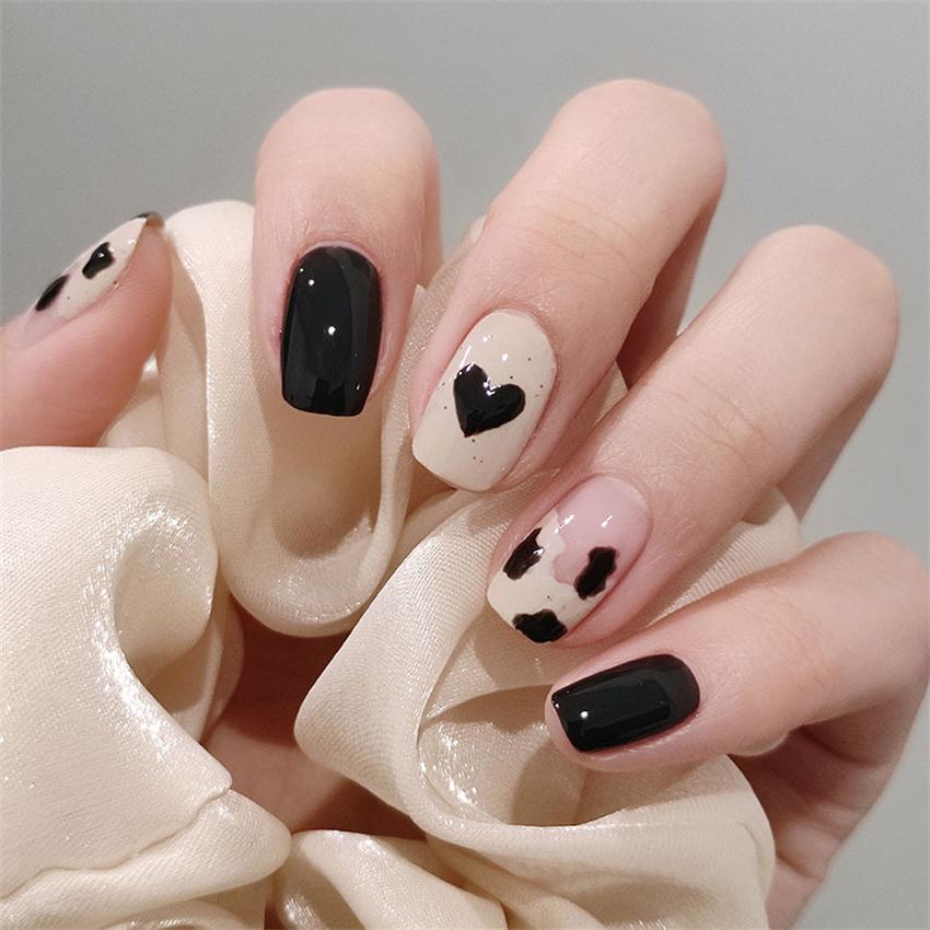 24Pcs Red Sweetheart White Checkerboard Press On Nails Removable Fake Nail Tips Art Acrylic Manicure