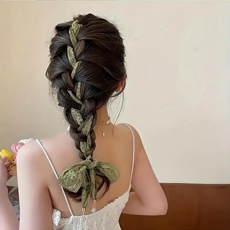 Módní Elegantní Krajková Stuha Zelená Ozdobná Čelenka Dlouhá Tenká Přívěsková Čelenka pro Ženy Dívky Vlasové Doplňky Dárky