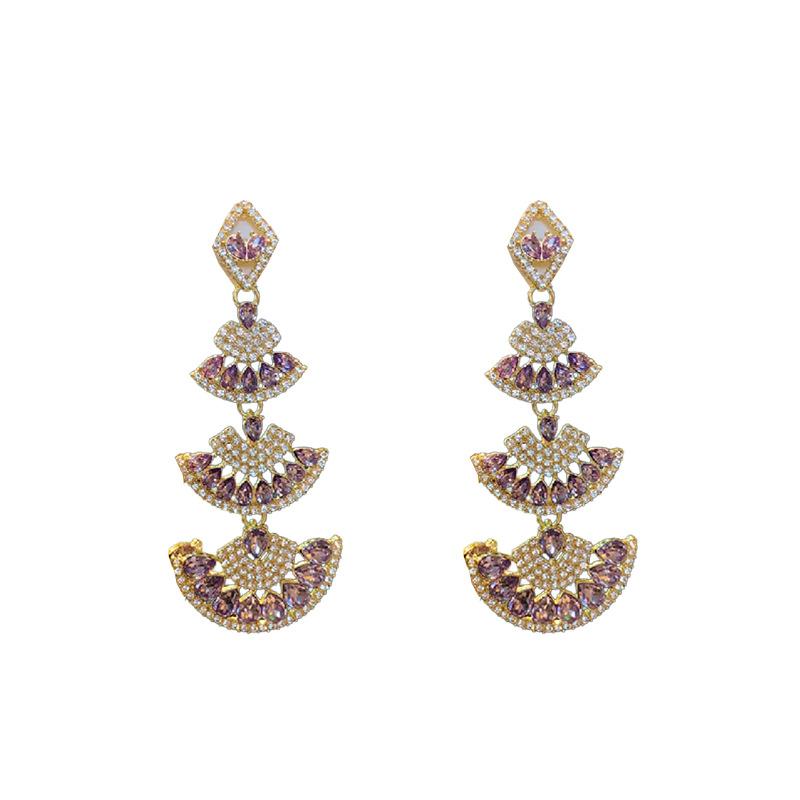 Silver needle diamond fan fringed earrings retro exaggerated temperament earrings niche light luxury high-end earrings women