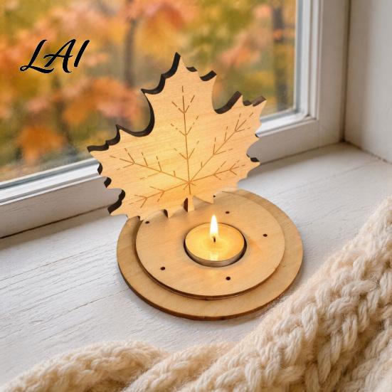 Decorative Autumn Centerpiece Wooden Candle Holder Halloween Tea Light Holder Pumpkin/Mushroom/Maple Leaf/Hedgehog for Table Centerpieces Fall Theme