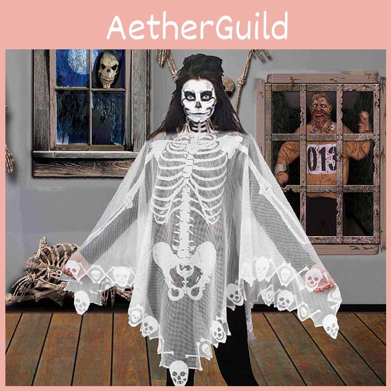 Läskigt Skelettspets Sjal Perfekt För Halloweenfester