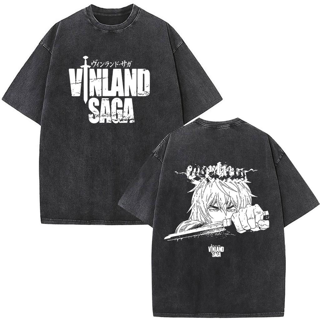 Anime Vinland Saga Thorfinn I Have No Enemies Vintage Washed T Shirt Mens Women Manga Casual Oversized Tshirts Male Streetwear