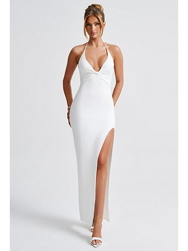 2024 Sexy Backless Slit Suspender Dress: European & American Pleated Slim Fashion