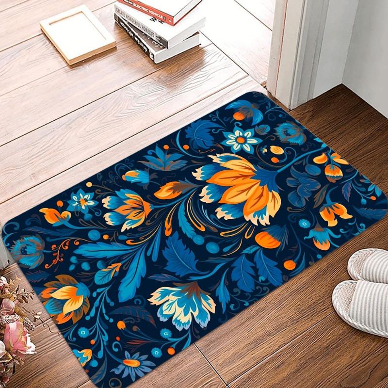 Rutschfeste Retro-Blumenmuster-Kleine Teppiche Wasserdicht Leicht zu Reinigen Bodenmatten für Innen- und Außenbereich Langlebig Wohnkultur Mode
