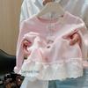 Girls' Spring/Autumn Base Layer: Stylish Lace-Trim Colorful Button Long Sleeve Top (2026).