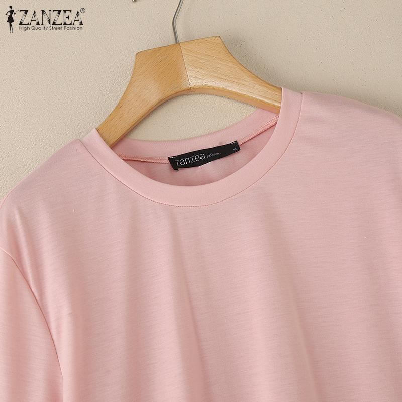 ZANZEA Damska codzienna bluzka z okrągłym dekoltem, koronkowymi wstawkami i krótkim rękawem