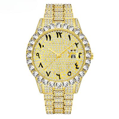 Diamantbesetzte Herrenuhr aus Edelstahl mit Volldiamanten, modische Hip-Hop-Quarzuhr mit großem Zifferblatt