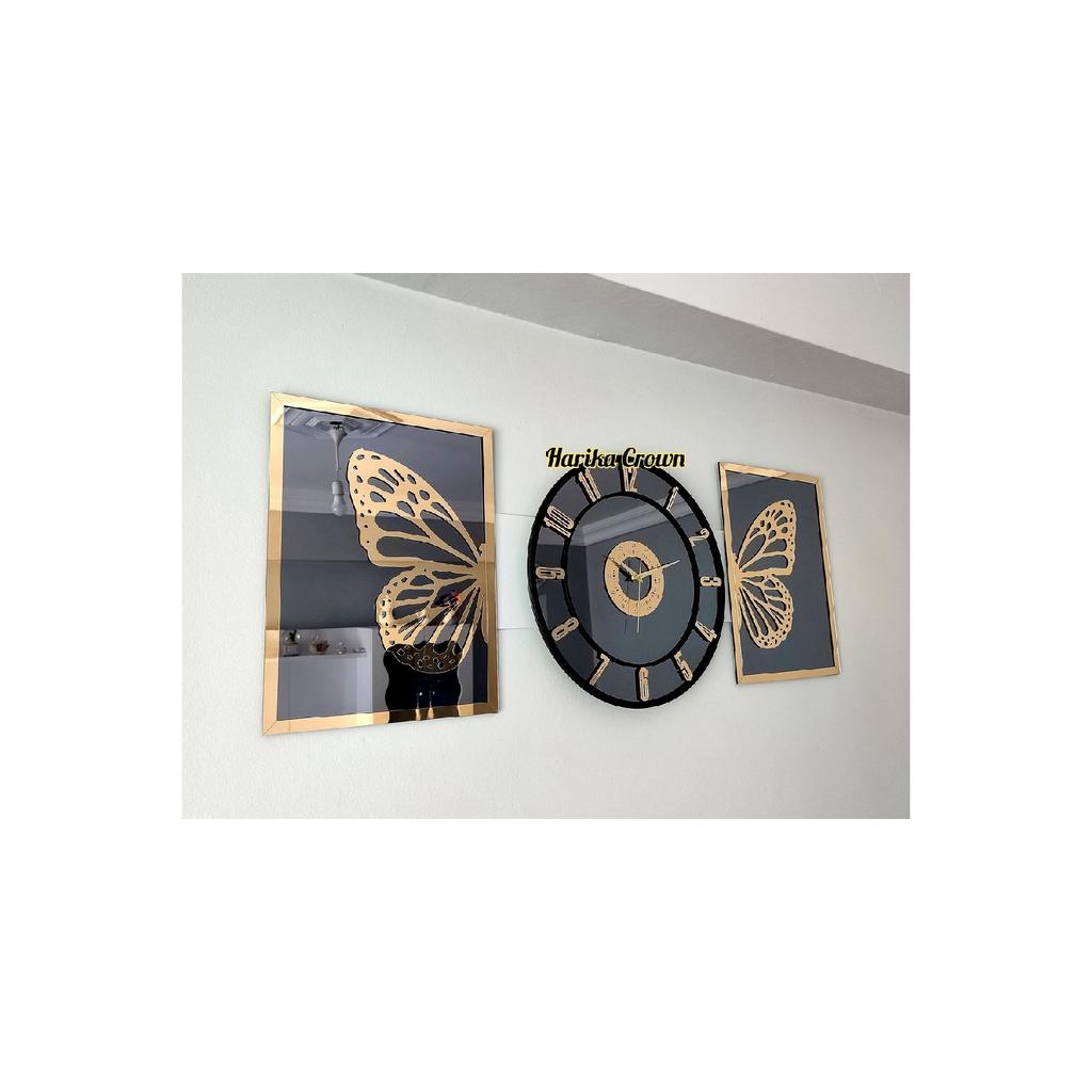 Mirrored Model 2 Butterfly Painting And Clock Set 40
