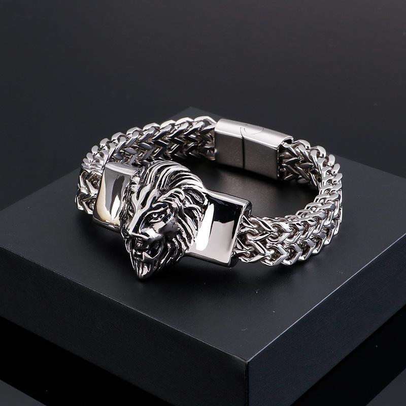 New Men's Retro Lion Head Stainless Steel Bracelet