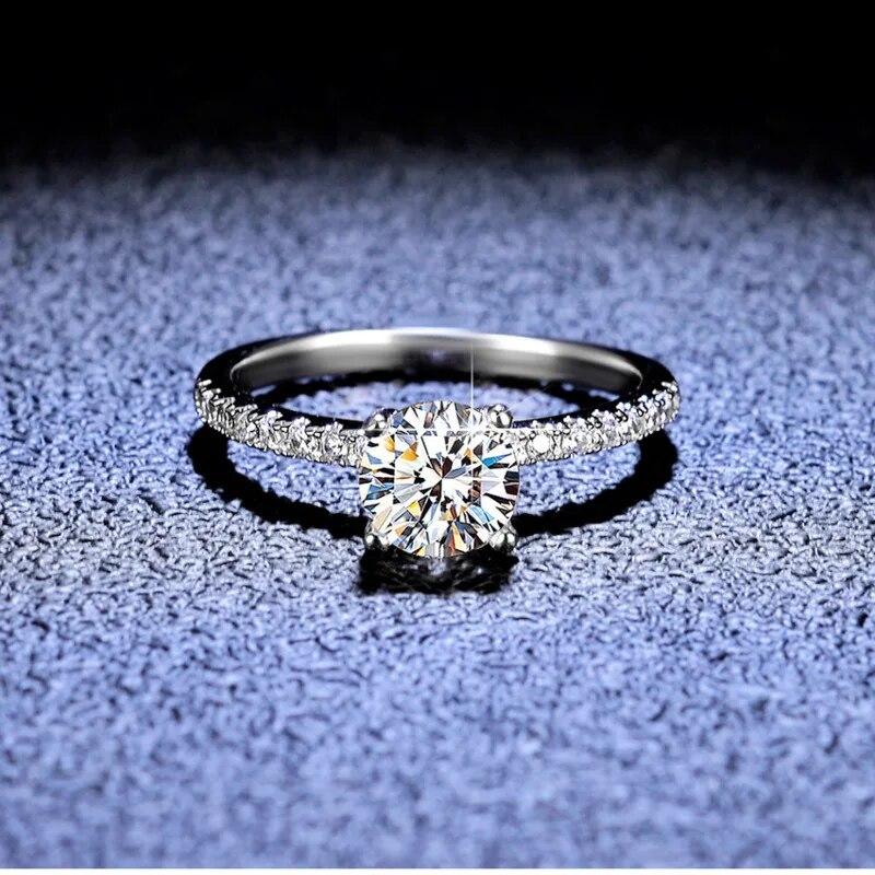Gica Gema S925 Sterling Silver Four Claw Diamond Ring Zircon 1 Carat Women's Wedding Ring Classic Open Ring