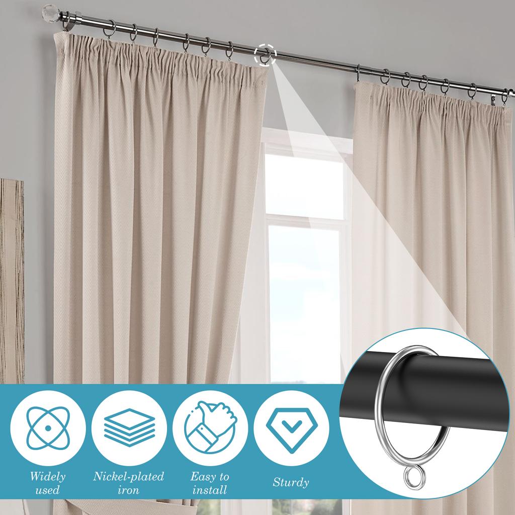 100Pcs Curtain Rings 1.5 Inch/1.8 Inch Metal Drapery Curtain Ring Heavy Duty Drape Ring with Eyelets for Bathroom Shower Curtain