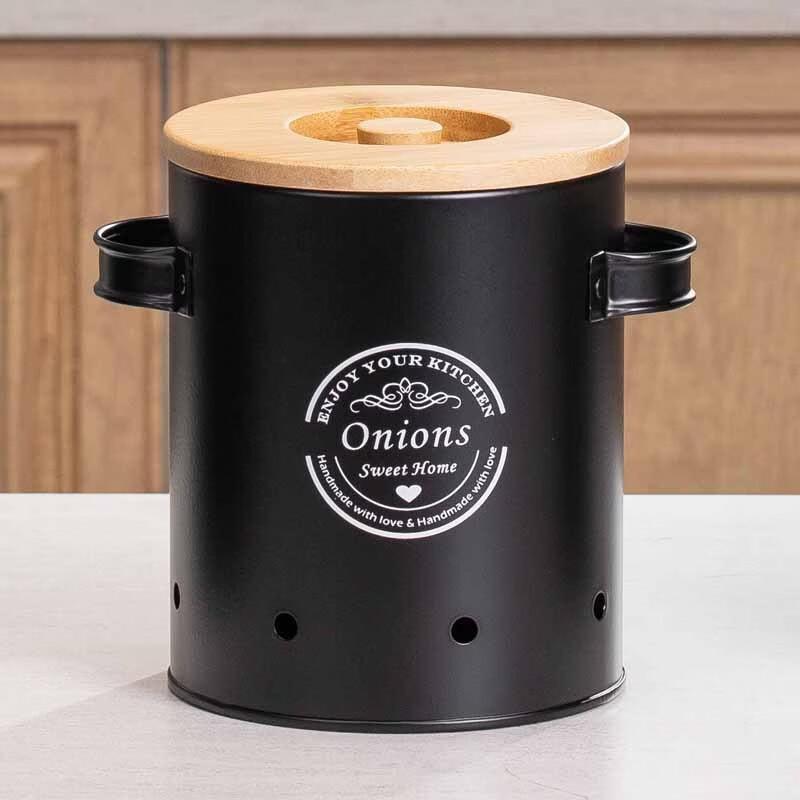 Carbon Steel Breathable Kitchen Storage Bins with Bamboo Lids (2-Pack)