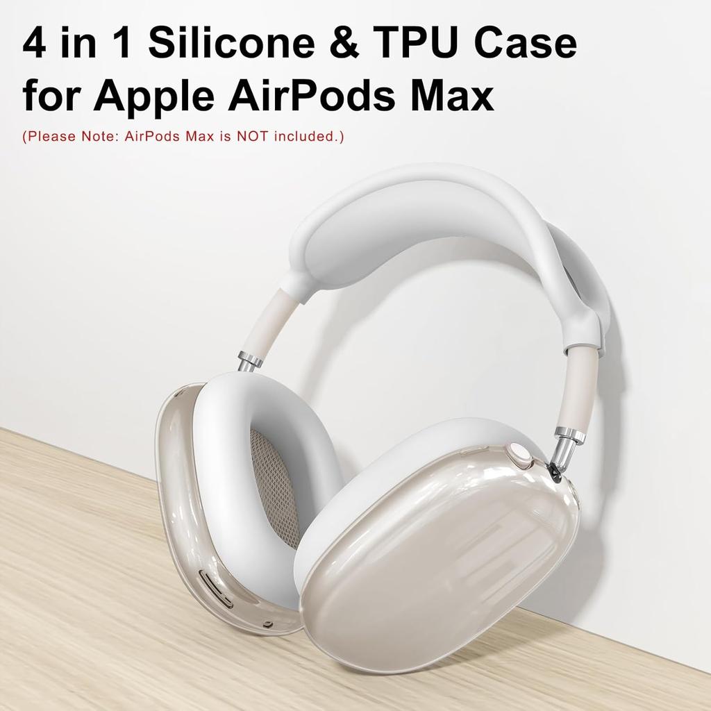 4 In 1 Silicone Case for AirPods Max Clear Soft TPU Ear Cups & Headband Cover