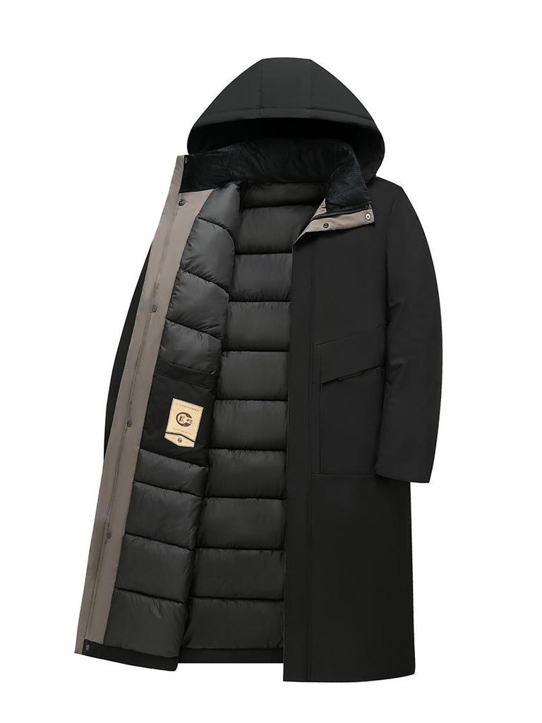 Winter Warm Long Down Coat for Men, Plus Size Knee-Length Outerwear for Middle-Aged and Older