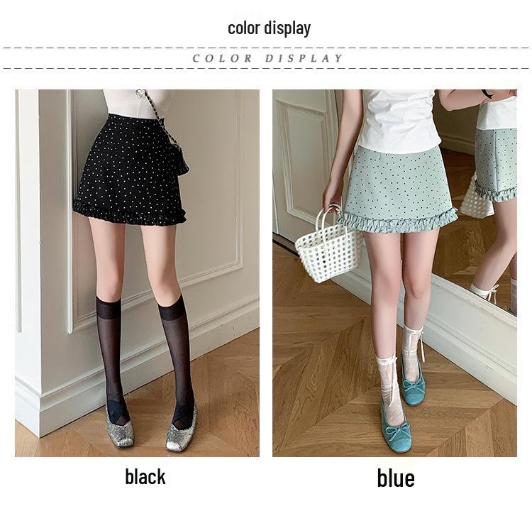Stylish Black Polka Dot Ruffle-Edge A-Line Skirt for Women - Spring/Summer 2026 Collection