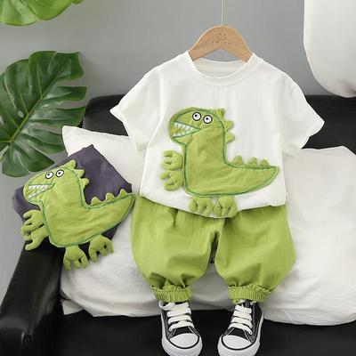 Stijlvol tweedelig zomerpak voor kinderen met cartoonprint: Kortemouwpakje en korte broek, Koreaanse stijl 2023 voor jongens
