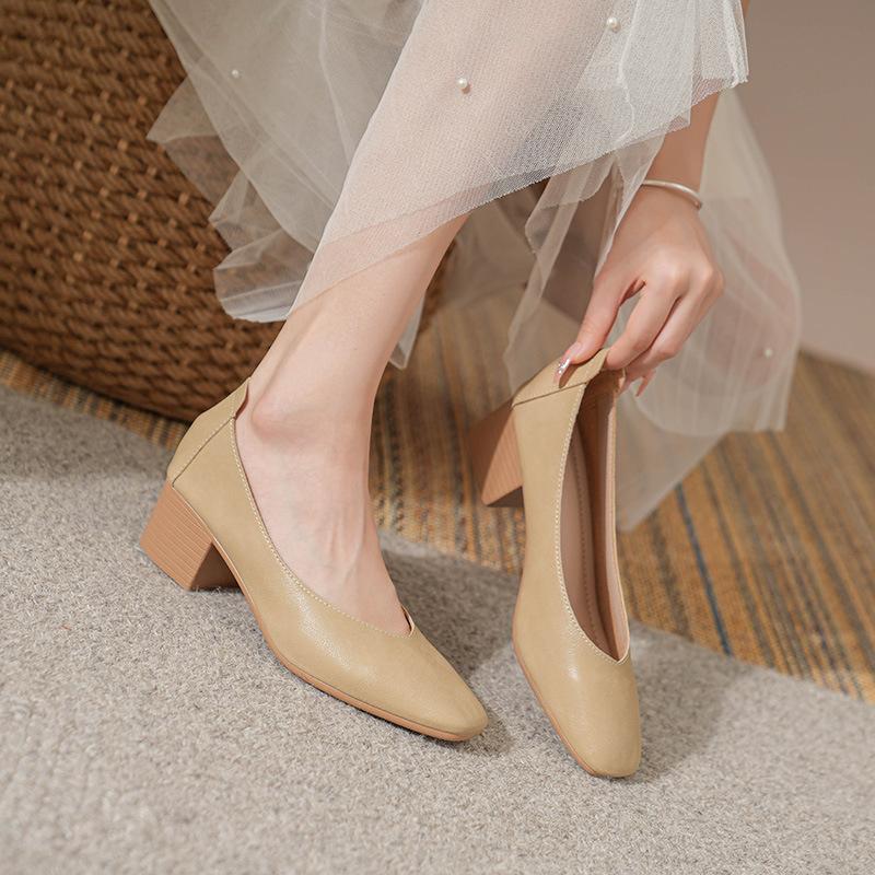 Toc bloc gros pentru femei, cu vârf închis, din piele PU, cu tocuri joase, pantofi de lucru casual pentru femei, rochie confortabilă, pantofi de nuntă, pantofi anti-alunecare