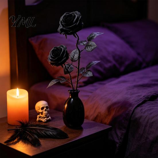 Eleganti Decorazioni da Tavolo Rose Nere Realistiche in Seta con Lunghi Steli per Centrotavola di Matrimonio, Decorazioni Finte per Laurea di Casa di Halloween, Artificiali