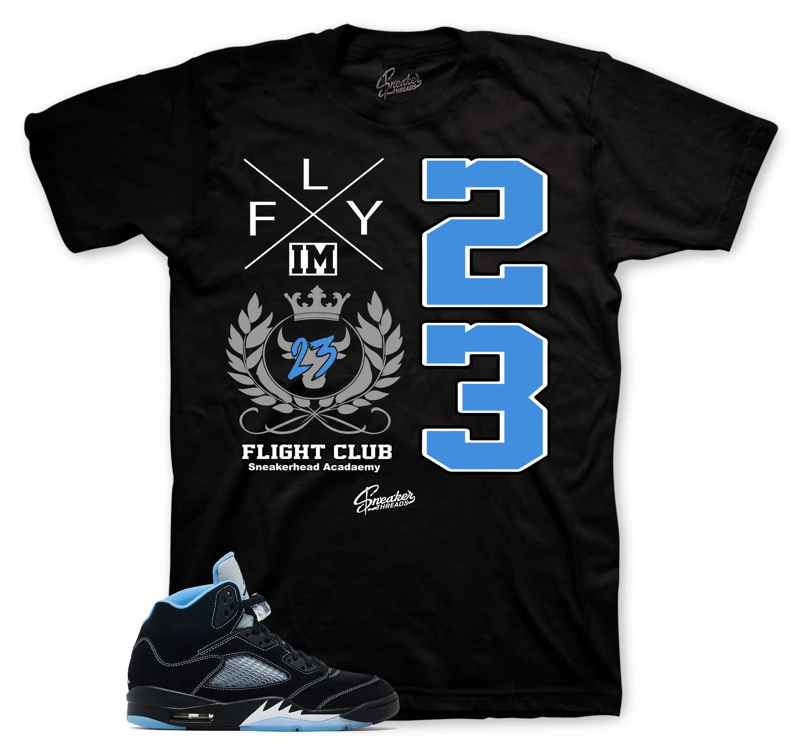 T-Shirt To Match Retro 5 Black Carolina AJ5 University Blue Sneakers - Flight Crest Tees S