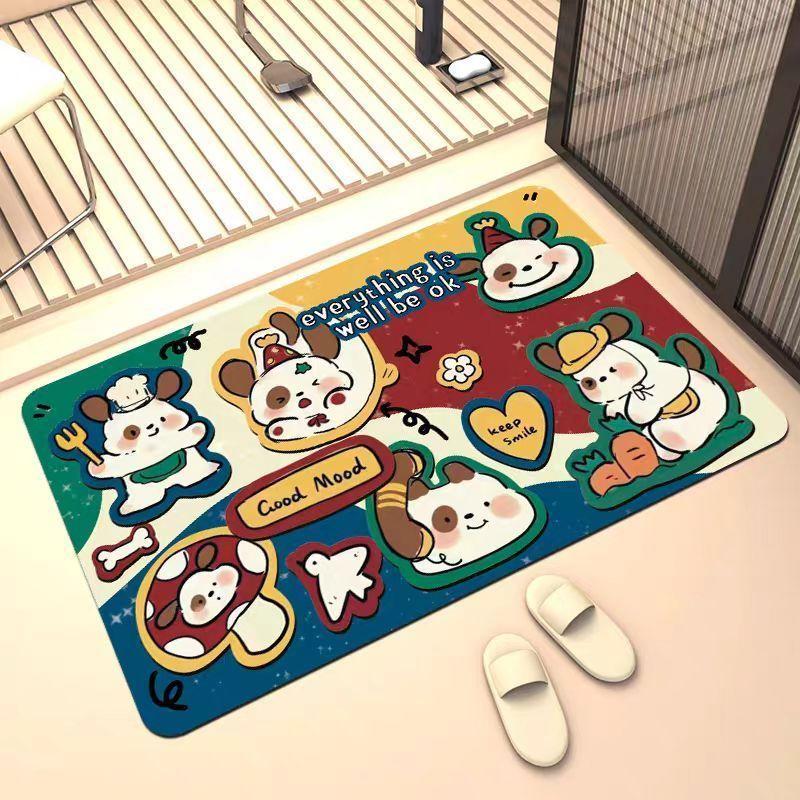 Vintage American Cartoon Bathroom Diatom Mud Absorbent Non-slip Mat Bedroom Bathroom Home Entrance Floor Mat Carpet
