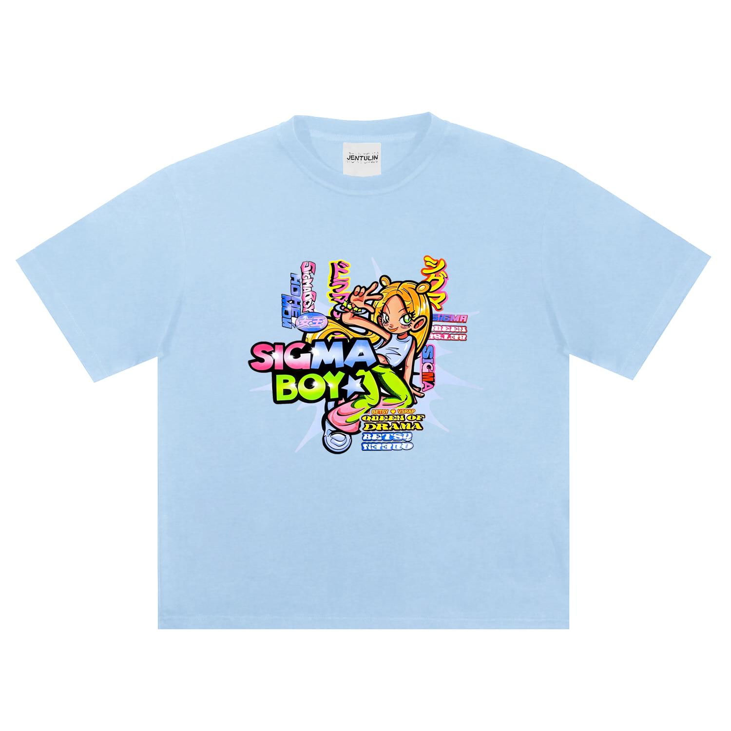 

Oversized Streetwear Men Clothing Sigma Boy Cartoon Graphic Print Harajuku Short Sleeve Top Hip Hop Korean Goth Tshirt Women Y2k 4XL