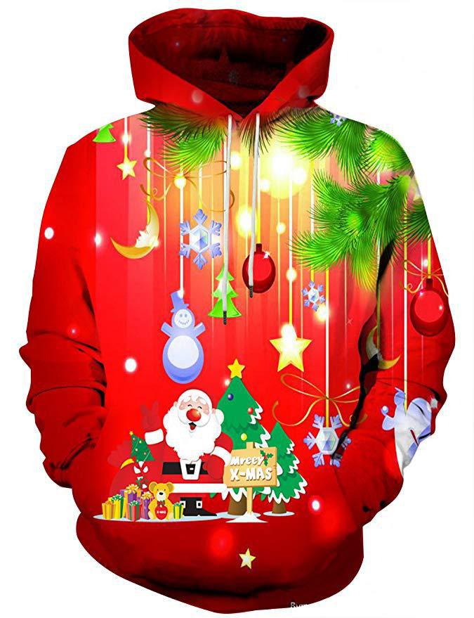New Christmas Santa Claus Crew Neck Casual Sweater Digital Printed Animal Cat Couple Hoodie