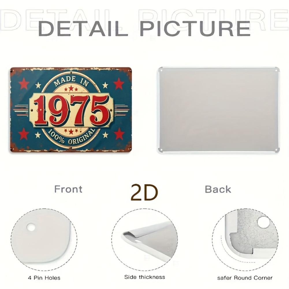 2D Flat, 1pc Vintage 1975 Metal Tin Sign Wall Art - "Made In 1975 100% Original" Rustic Iron Plaque, 12x8 Inch Retro Decor