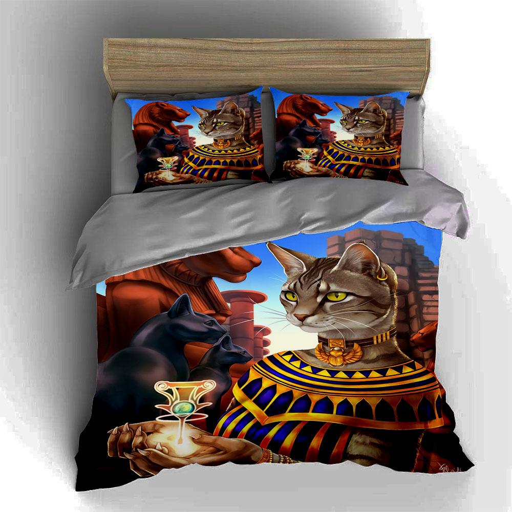 Egyptian-themed cat. Bedding Duvet cover sets Duvet covers Pillowcases gifts (1 * Duvet Cover 2 * Pillowcases, without duvet insert)