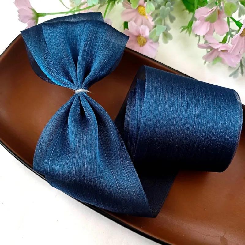 

2026 New 5M Pleated Chiffon Ribbon 6cm Wide DIY Bow Ribbon Tulle Yarn Hairwear Bouquet темно-синий