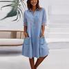 Mesh Patchwork Solid Color Denim Short Sleeved Dress