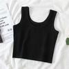 Women Summer Casual Sleeveless Solid Color U Collar Bare Midriff Crop Top