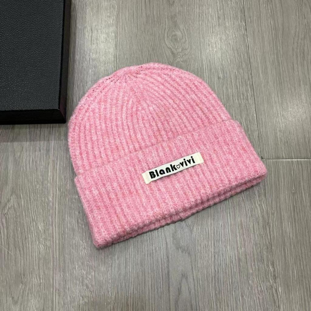 New Long Label Letters Fashionable and Versatile Pile Hats for Women In Autumn and Winter Face Showing Small Wool Hat Outdoor Warm Knitted Hat