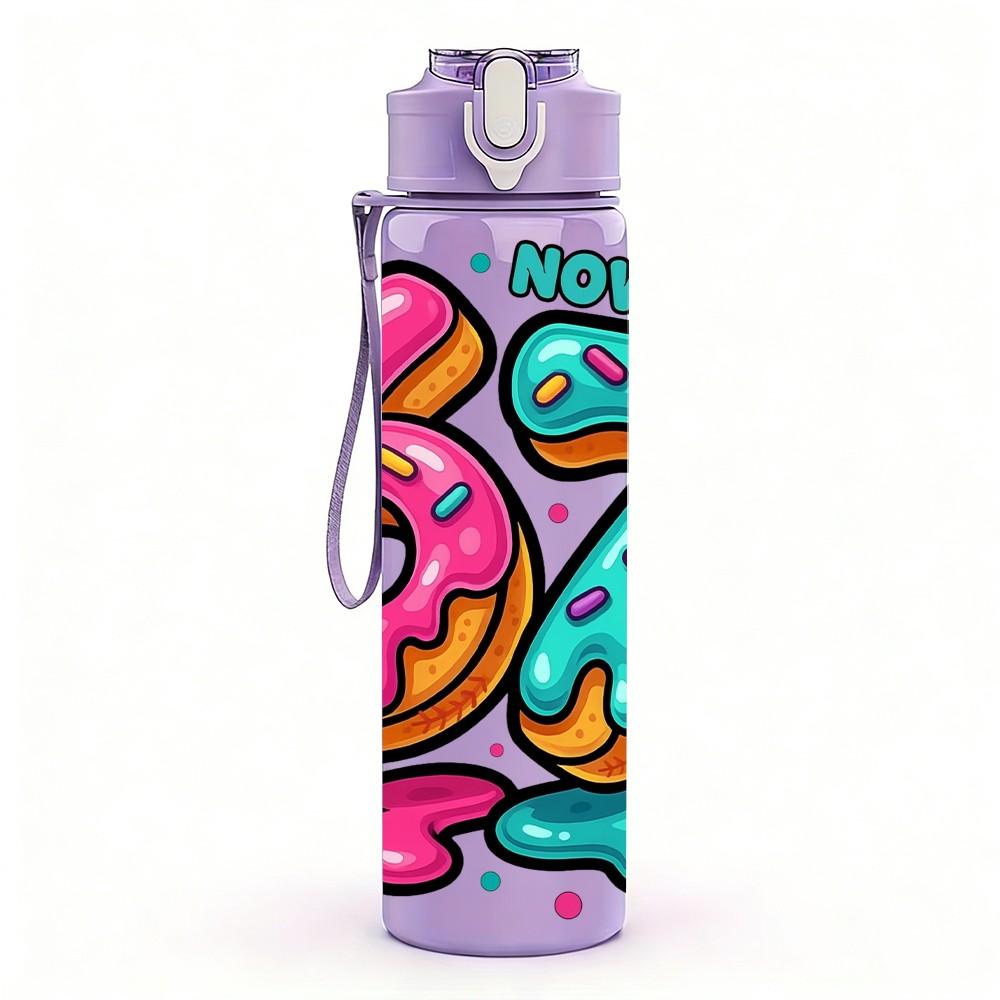 1PC Sixty Seven Bright Pop Graffiti Number Art 750ml Color Plastic Sports Water Bottle Leakproof Flip Straw Lid Suitable for Sports Office Home Use